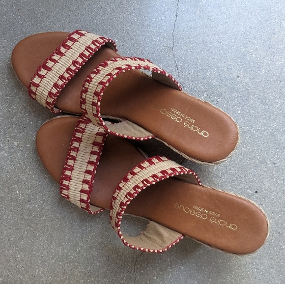 ❤️ André Assous Nolita Raffia Wedge red/neutral sandal - Picture 8 of 11
